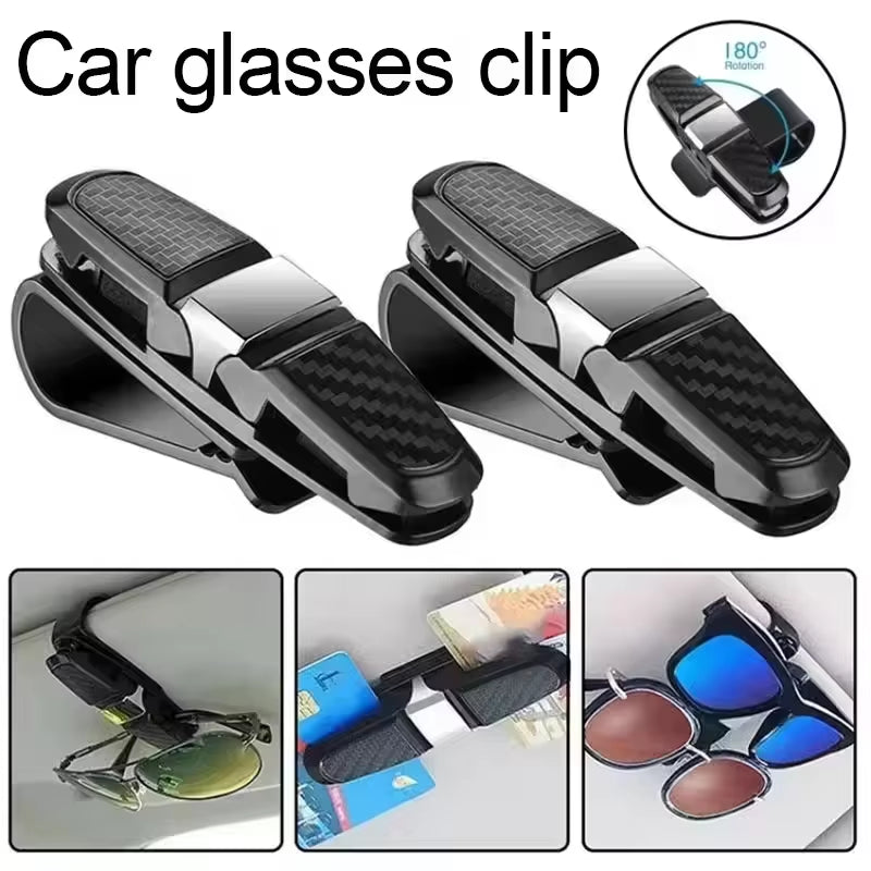 Glasses Holder for Car Sun Visor Sunglasses Clip Card Ticket Holder Eyeglasses Fastener Carbon Fiber Sunglasses Clip Black Silve