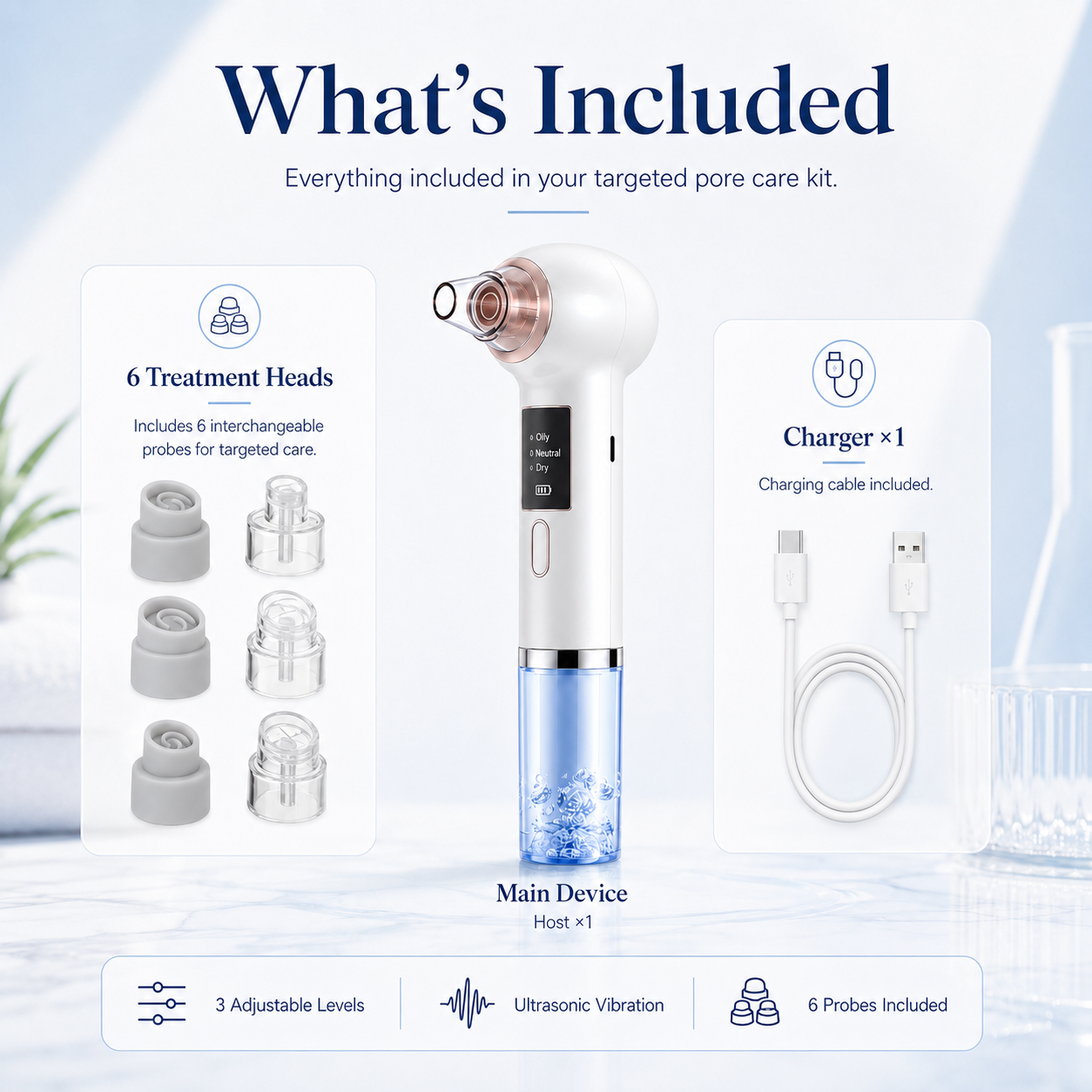 PorePulse Pro™ — 6-Probe Blackhead Vacuum Wand